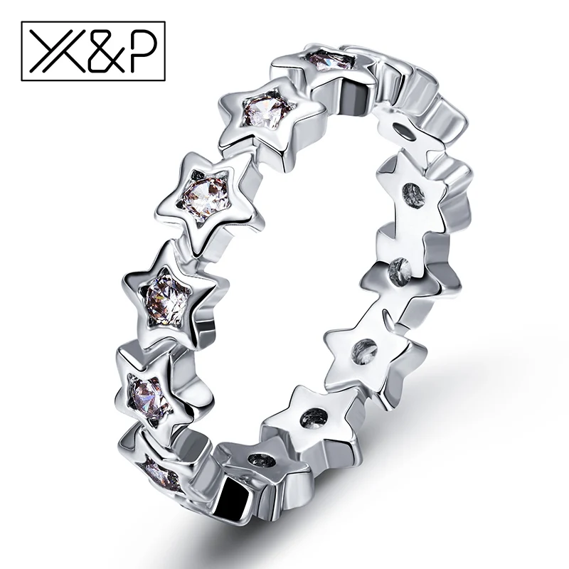 X& P модное очаровательное серебряное блестящее кольцо на палец со звездой 925 пробы для женщин и девушек, свадебное прозрачное Сверкающее Оригинальное ювелирное изделие, подарок - Цвет основного камня: Silver