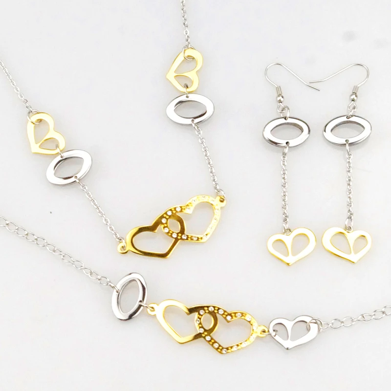 Аксессуары набор ювелирных изделий для женщин и девушек с двойным сердцем