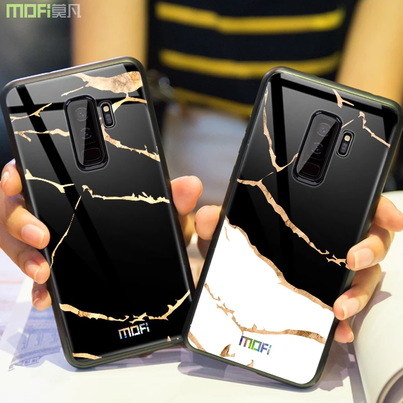 For samsung s9 case Mofi for plus glass hard marble grain black white galaxy |