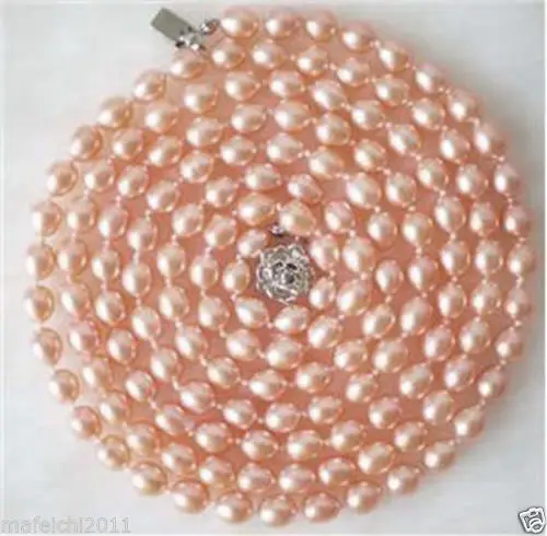 Hot sell Noble- SHIPPING>>>@@ 7-8mm Natural Rice Shape Pink Akoya Cultured Pearl Necklace 50" | Украшения и аксессуары
