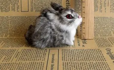 Миниатюрная серая модель кролика 8x6 см полиэтиленовые и меховые фигурки ручной