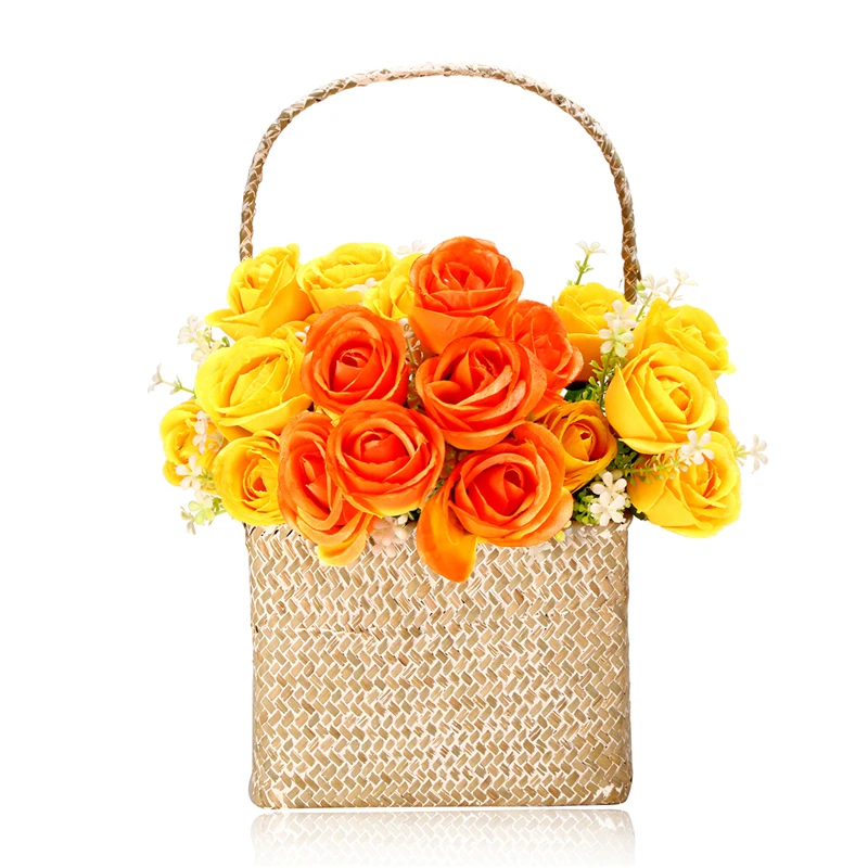 Тканые Seagrass Tote Органайзер ручка корзина для растений сад цветок растение ручной