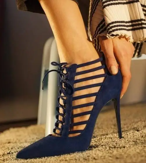 

Sestito Ladies Sexy Cut-outs Lace-up Gladiator Sandals Boots Woman Pointed Toe Cover High Heels Ankle Boots Girls Dress Shoes