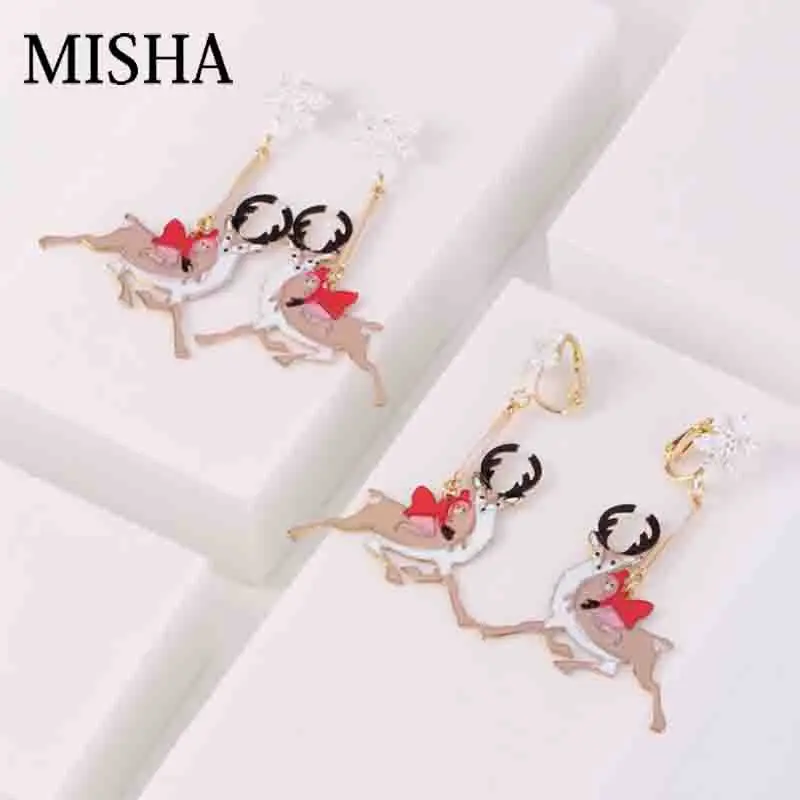 MISHA шикарные серьги гвоздики для женщин снежинки олень дизайн рождественский