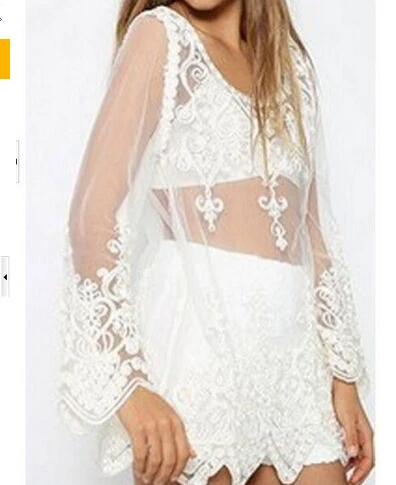 1 шт./лот летняя Женская Сексуальная кружевная блузка с вышивкой полупрозрачная