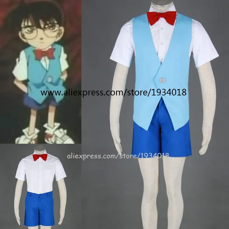 

Anime Detective Conan/Case Closed Edogawa Konan Cosplay Costume vest,shirt, shorts, bow tie Free Shipping