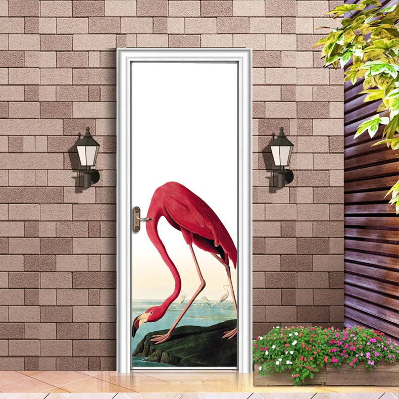 Креативные DIY 3D наклейки на дверь с эффектом фламинго для украшения стен комнаты