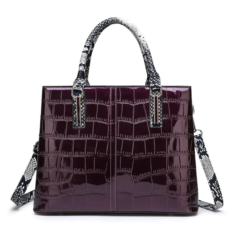 purple Новинка, лакированная кожаная сумка, роскошная крокодиловая сумка, сумки через плечо, женские сумки известных брендов, дизайнерские сумки для женщин - Цвет: purple