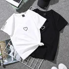 Футболка женская, повседневная, белая, с принтом и вышивкой сердца, для студентов, для лета, 2019, футболка 