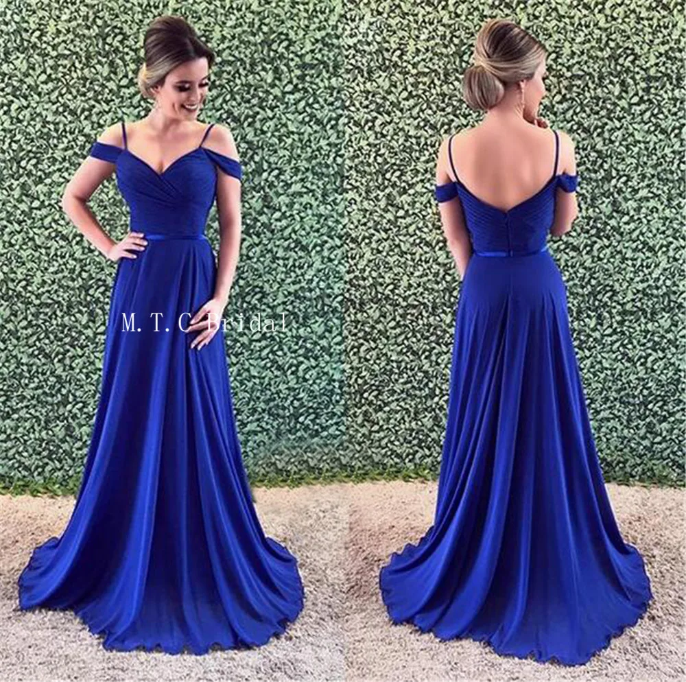 

Elegant Royal Blue Pleat Chiffon Evening Dress Spaghetti Strap A Line Floor Length Long Formal Dresses 2019 Vestido De Fiesta