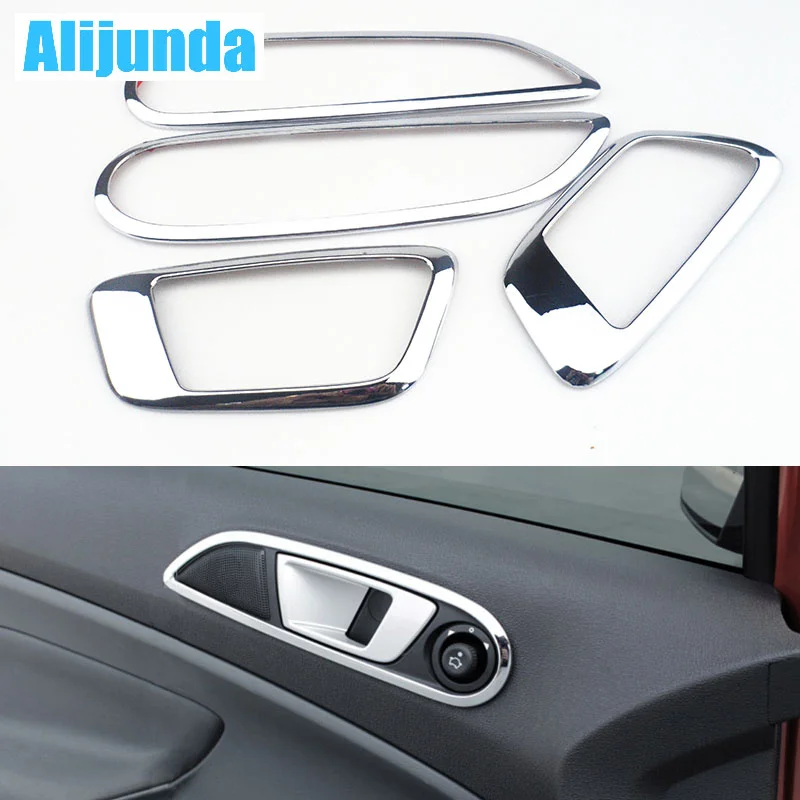 Alijunda  For Ford Ecosport Fiesta interior door handle decorative circle ABS Chrome trim decoration ring border stickers