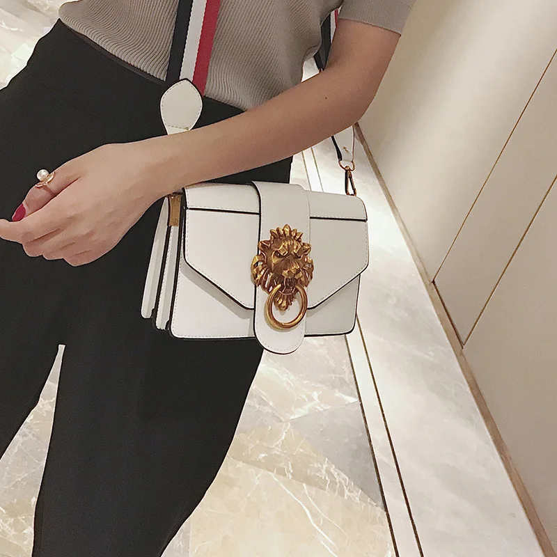 Широкий наплечный ремень Женская сумка 2017 новая Джокер модная металлическая Лев