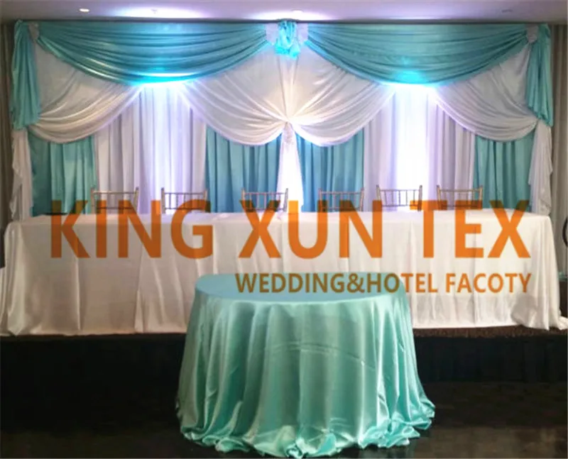 

White And Turquoise Color Ice Silk Wedding Backdrop Curtain \ Stage Background Valance Decoration
