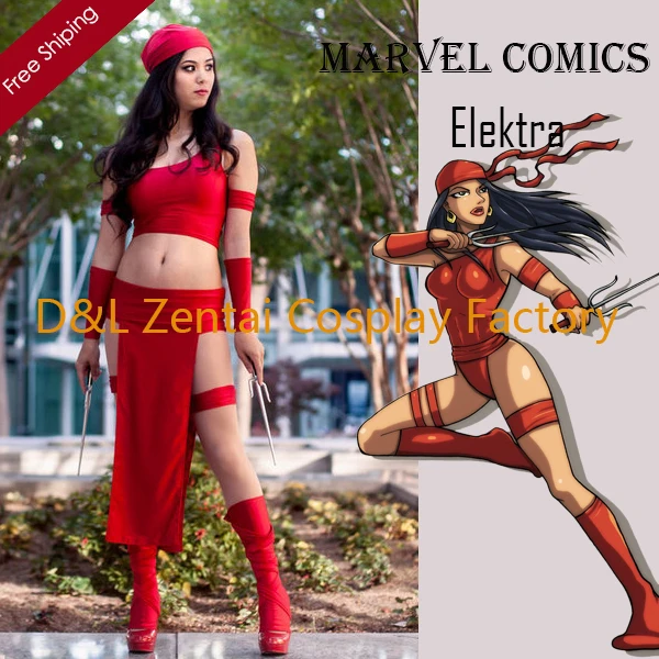 Бесплатная доставка DHL девушка Marvel Comics костюм Электры красный лайкра спандекс