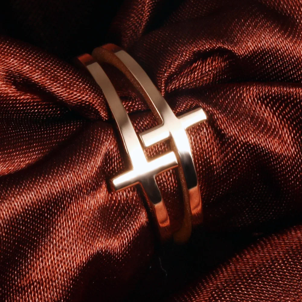 Кольца из нержавеющей Стали Двойной Слой Крест Дизайн Розовое Золото Женщины