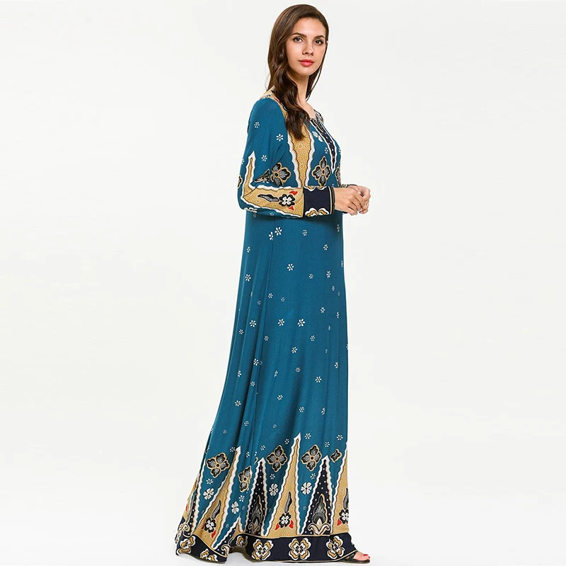 Цветочное мусульманское платье абайя Jubah элегантные женские мусульманские платья макси платье с длинным рукавом плюс размер платья