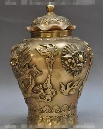 YM 305 11 &quotКитай латунный Дракон play bead foo Собака Лев Статуя танки Crock банка бутылка