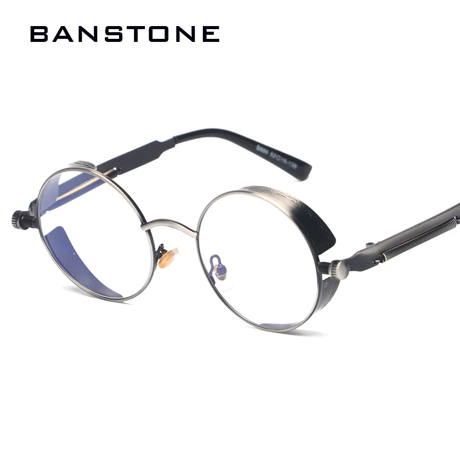 BANSTONE 2017 New Fashion SteamPunk Round Metal Plain Glasses Vintage Brand Design Eyewear Frame Oculos De Grau | Аксессуары для
