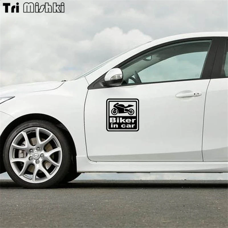 Tri Mishki HZX359# 15*15см байкер в машине biker on board виниловые наклейки на авто наклейка для