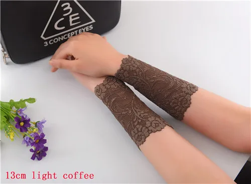 13cm light coffee Женские летние кружевные рукава, черные рукава, женские манжеты на руку, цветочные женские УФ-рукава от солнца, шрам, тату-рукава - Цвет: 13cm light coffee