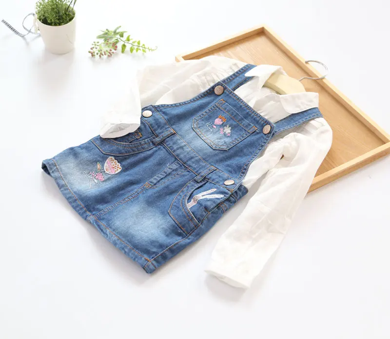 Сарафан для девочек мягкий джинсовый сарафан с вышивкой в виде цветов детские