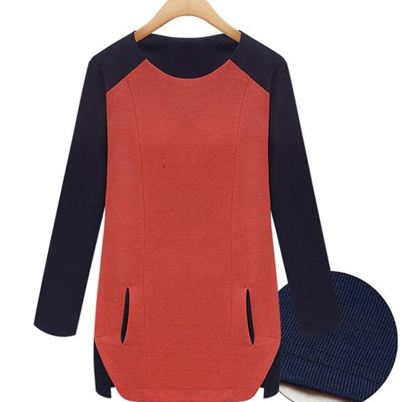 Панелями Oversize хлопок Camiseta Mujer карманов Longue Manche Femme Топ сорочка Лоскутная