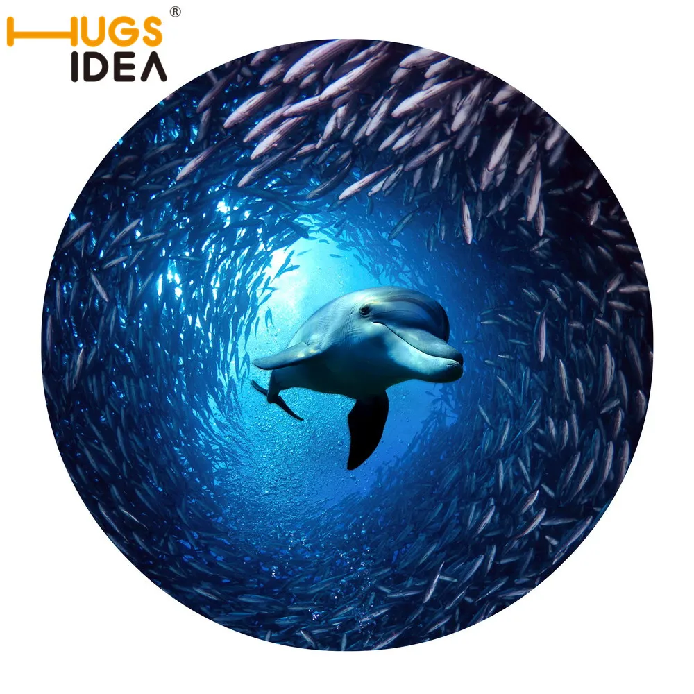 HUGSIDEA 3D Синий Океан Дельфин Акула ковер тонкий нескользящий Детский круглый и