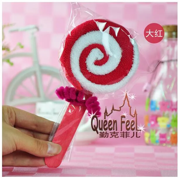 

1 set = 2 pcs lovely lollipop cake towel kids birthday party gifts baby shower favors event party supplies 20*20 cm