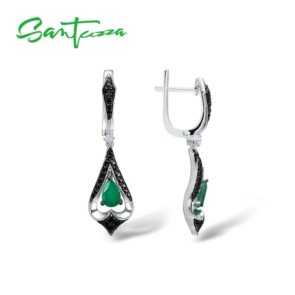 Женские серебряные висячие серьги SANTUZZA, 925 пробы, серебряные Висячие зеленые серьги, длинные серебряные 925, вечерние ювелирные изделия