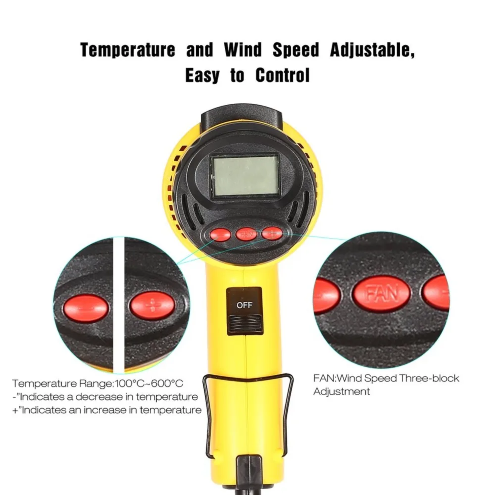 L502310 2000W LCD Digital Electric Hot Air Heat Gun Temperature Fan Adjustable Shrink Wrap Paint Stripper DIY Tool + Nozzle | Инструменты