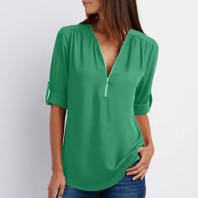 Женская Свободная шифоновая рубашка с длинными рукавами и v образным вырезом на