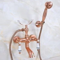 Wall Mounted Bathtub Faucet Antique Red Copper Tub Sink Faucet Telephone Style Bathroom Bath Shower Set with Handshower
