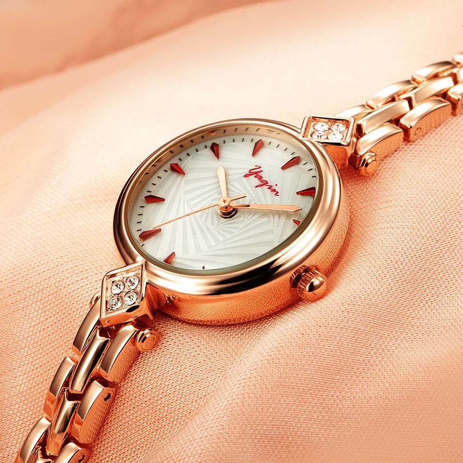 Бизнес Повседневная мода люксовый бренд YAQIN леди часы цвета розового золота и