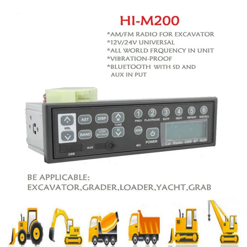 12 v/24 v автомобильный Bluetooth экскаватор радио AUX IN слот Fm/am USB микрофон Mp3 для Hitachi Komatsu