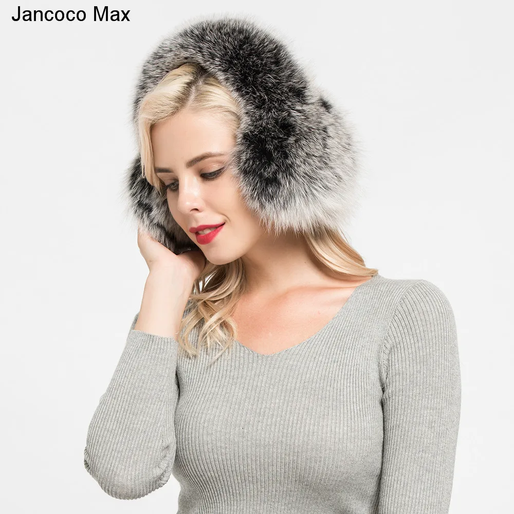 Jancoco Max+ натуральным лисьим мехом Наушники для защиты от холода, шарф, зимний теплый Одежда высшего качества шапки-ушанки Для женщин S7136