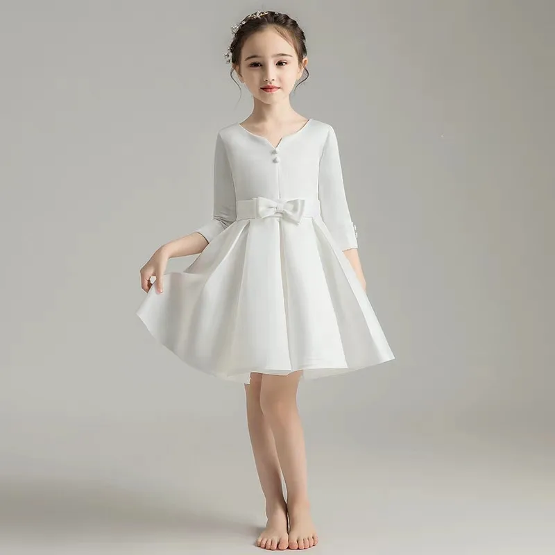 white short dress Новинка; сезон осень-зима; детское элегантное платье для девочек на день рождения, свадьбу, вечеринку, выпускной вечер; Детский костюм для выступлений на фортепиано; платье со шлейфом - Цвет: white short dress