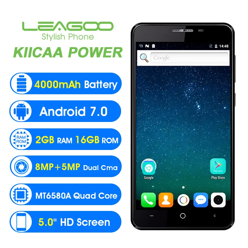 LEAGOO KIICAA мощность 5 0 дюймов мобильный телефон Android 7 двойной камера 4000 мАч MT6580A 4