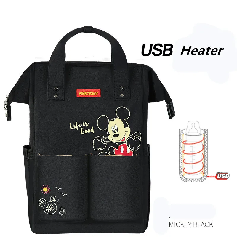 03 Сумка для подгузников disney, рюкзак с USB изоляцией для бутылочек, сумки с Минни и Микки, большая вместительность, сумка для путешествий, Оксфорд, для кормления ребенка, для мам - Цвет: 03