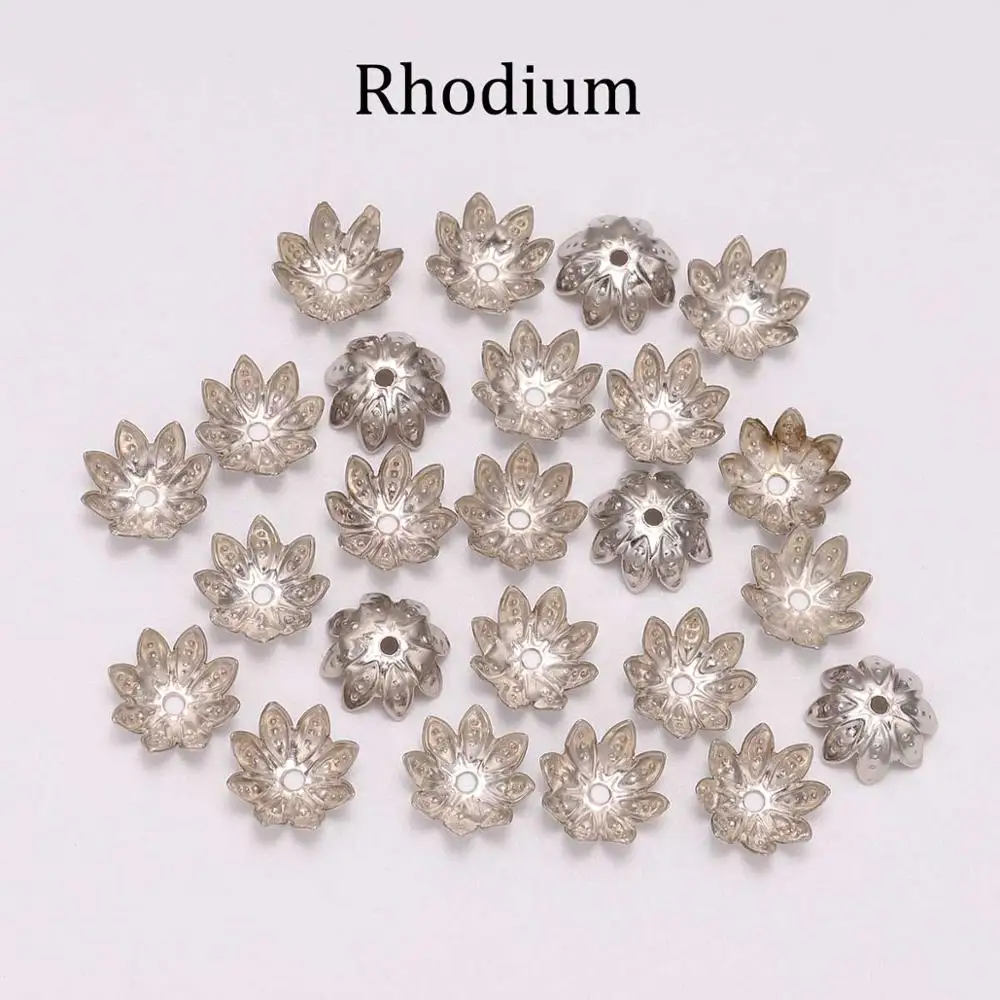Rhodium 100 шт./лот, 8, 10 мм, Серебряный цветок лотоса, металлические бусины-разделители, крышка s, конусные бусины, филигранная Крышка для самостоятельного изготовления ювелирных изделий - Цвет: Rhodium