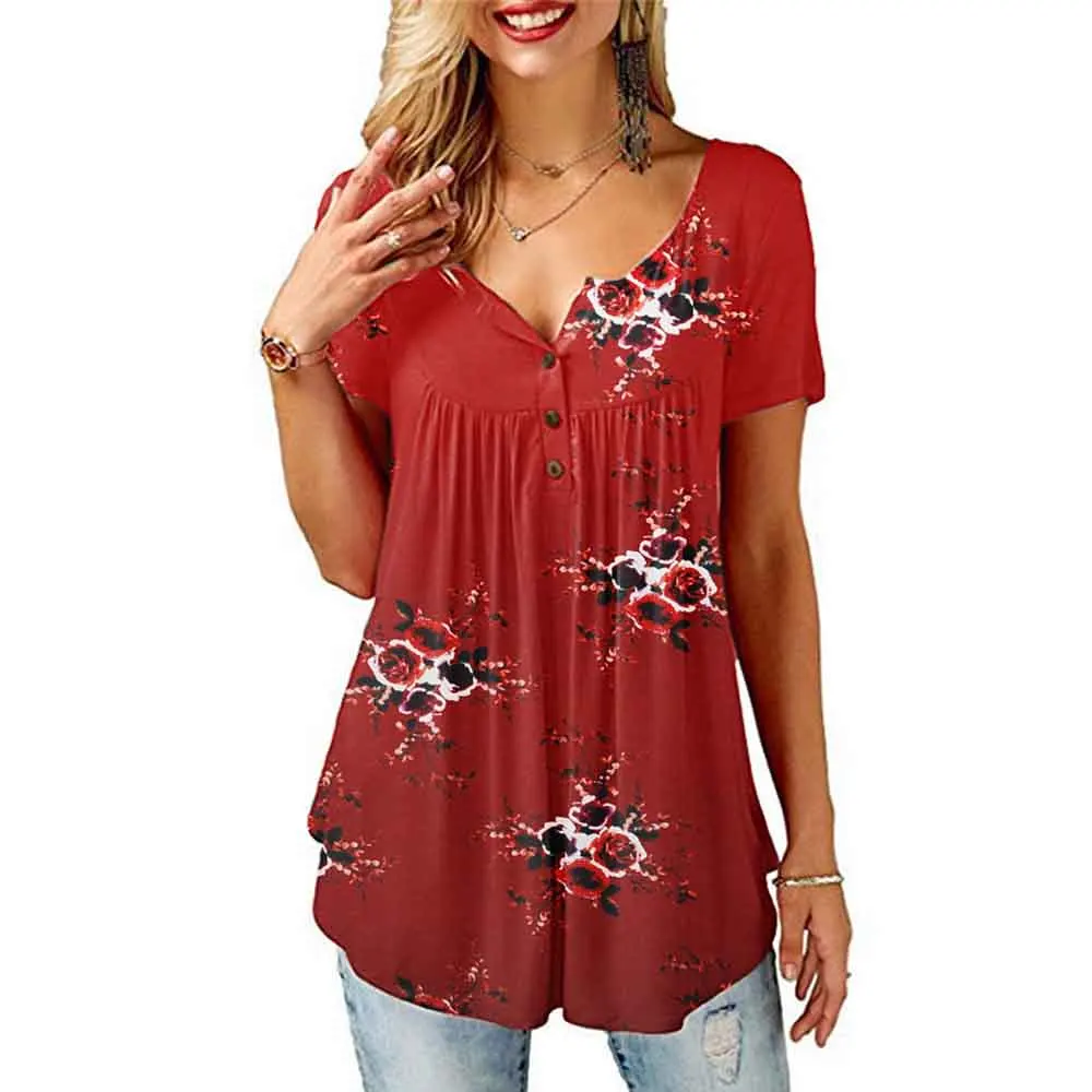 Блузка женская с цветочным принтом свободная плиссированная рубашка на