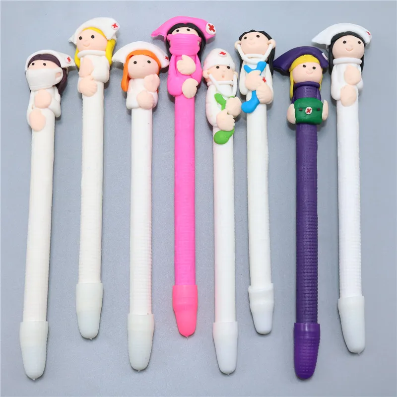 80 pcs 0.5MM Black Refill Soft Pottery Nurse And Doctor Modeling Ballpoint Pen Creative Stationery Gift Caly Ballpoint Pen