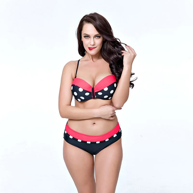 Бикини женское пляжное в горошек с пуш ап и заниженной талией|Купальники| |