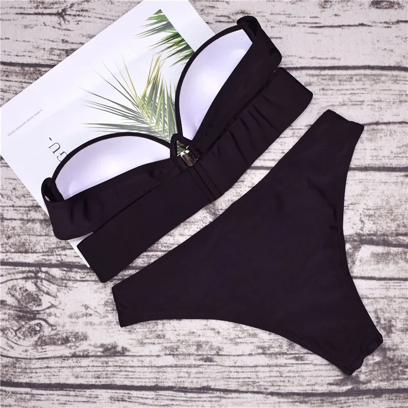 На косточках без бретелек черный бикини Sexy Push Up Купальник Для женщин низкая WaistSlim пляжная одежда Двойка ванный комплект Купальные костюмы купальники женские раздельный пляжная туника