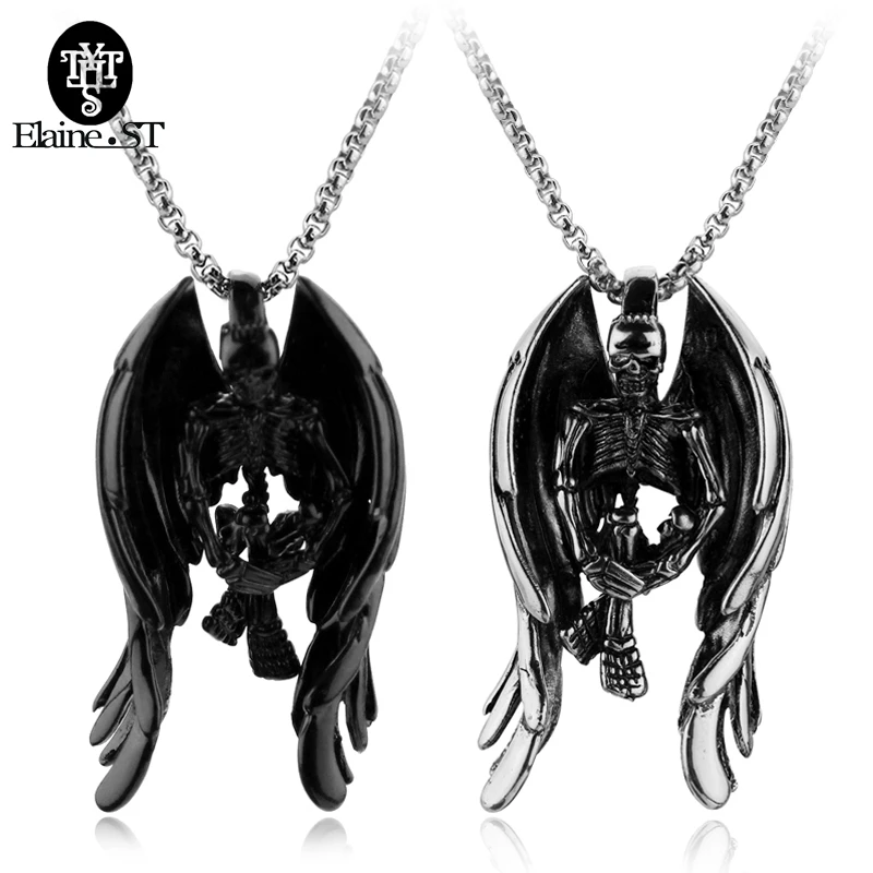 Классические скелетные черепа Крылья Стиль металл черного цвета ожерелья с
