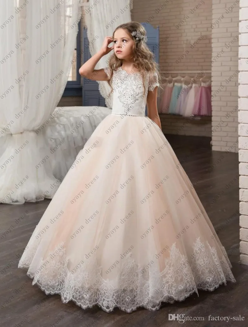 wejanedress chanpagne long vestidos de daminhas honra 2017 new flower girl dress short sleeves ball gown dresses | Свадьбы и