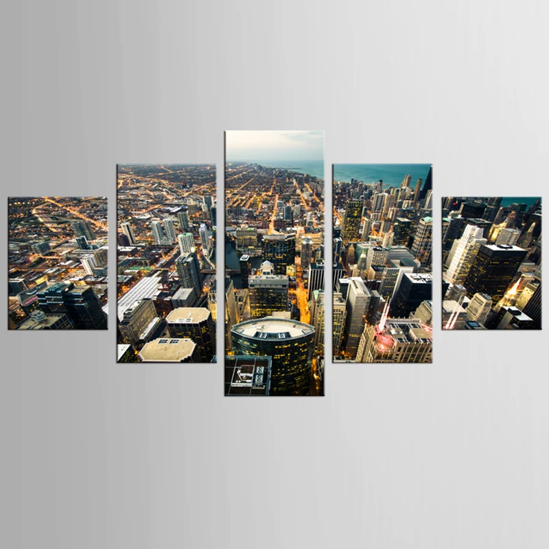 Lively city canvas art 5 modern HD landscape mural home decoration painting poster printing | Painting &amp Calligraphy