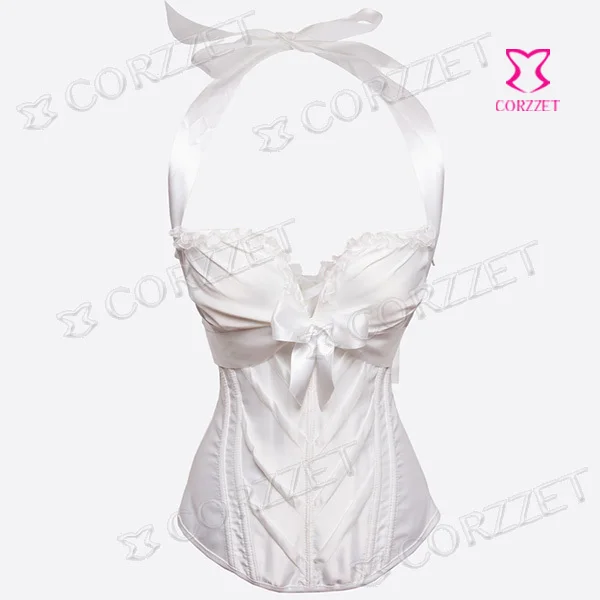 Готическая Свадебная атласная сексуальная бретелька через грудь пуш-ап белый