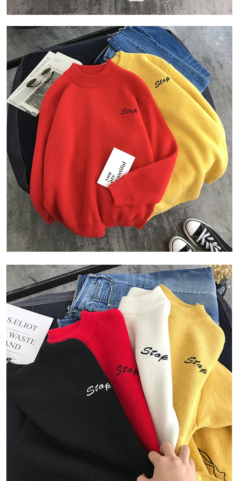 LEGIBLE Men Hip Hop Sweater Mens Autumn Winter Designer Pullover Sweater Male Loose Solid Harajuku Clothing Colorful