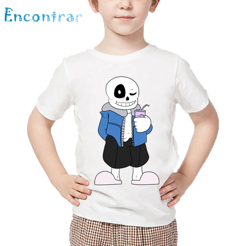 Детская футболка с дизайном Skull Brother Undertale Sans детские летние белые топы для мальчиков и девочек, забавная футболка с героями мультфильмов HKP2405 - Цвет: white-B