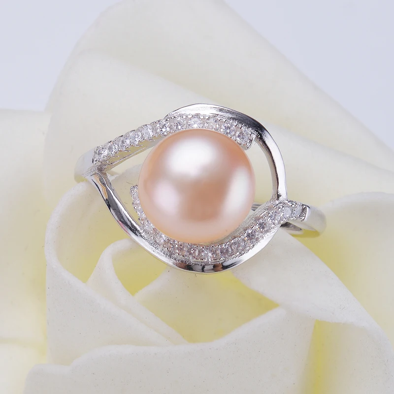 Двойной со стразами реальные 925 серебро пресноводный жемчуг кольцо Свадебные